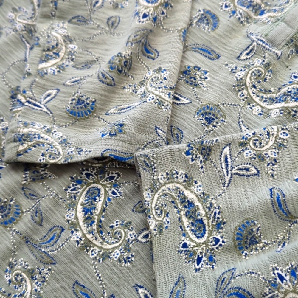 CHAPS I Sage Green & Blue Paisley Print Cotton Button Front Henley Shirt Top, S - Picture 6 of 12
